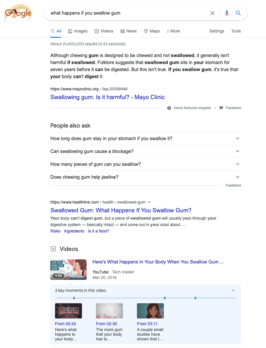 Search results for a specific informational query