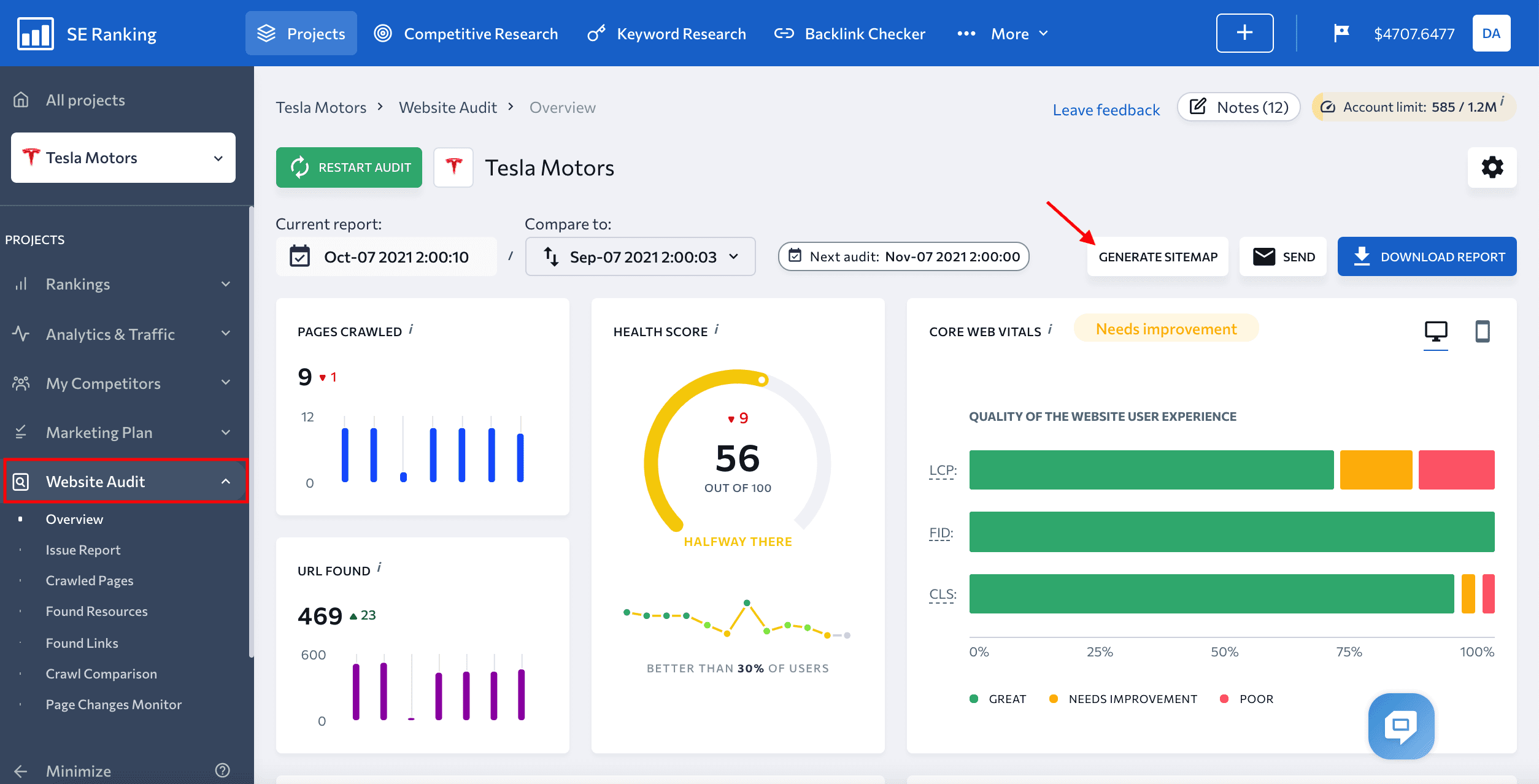 het maken van een sitemap Met SE Ranking