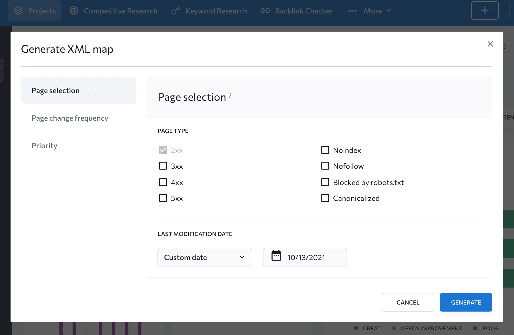 Sitemap generating feature in SE Raniking