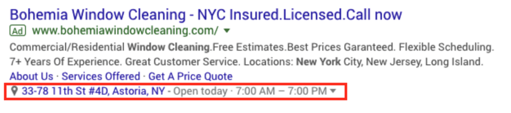 location extention in Google Ads
