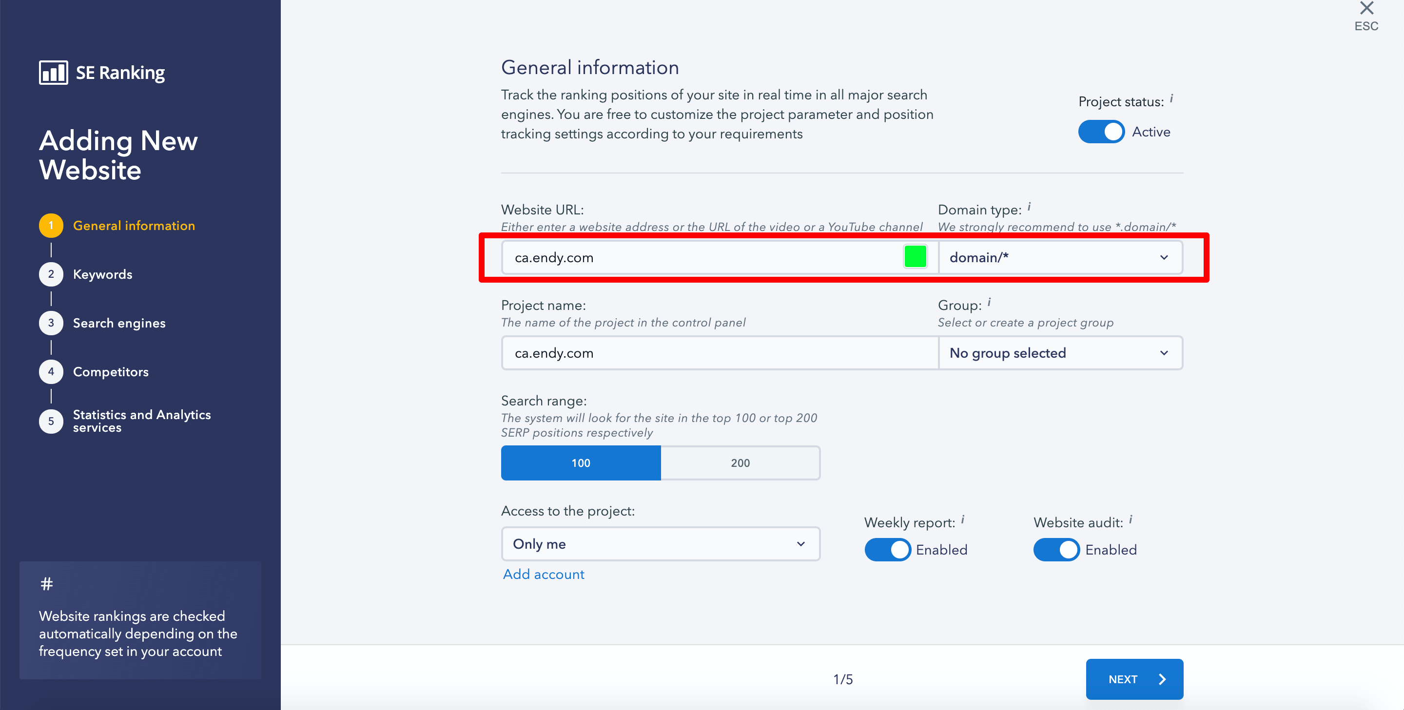 Tracking subdomain rankings separately