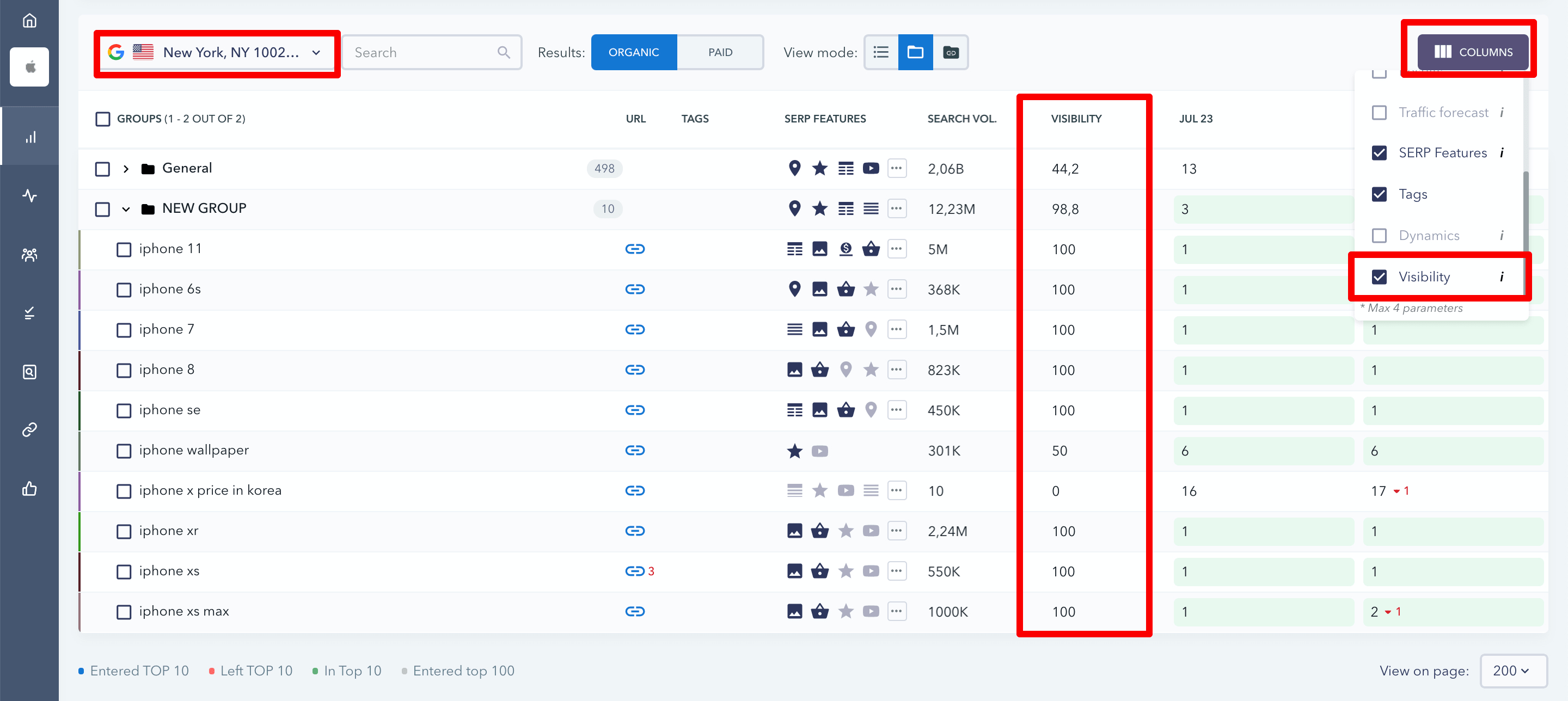 Keyword visibility