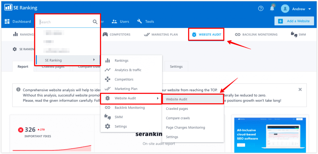 Accessing Website Audit How to access Website Audit