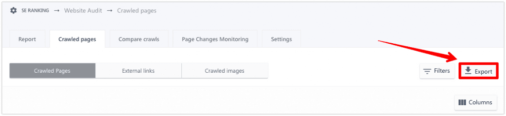 How to export data in Website Audit Exporting data in Website Audit