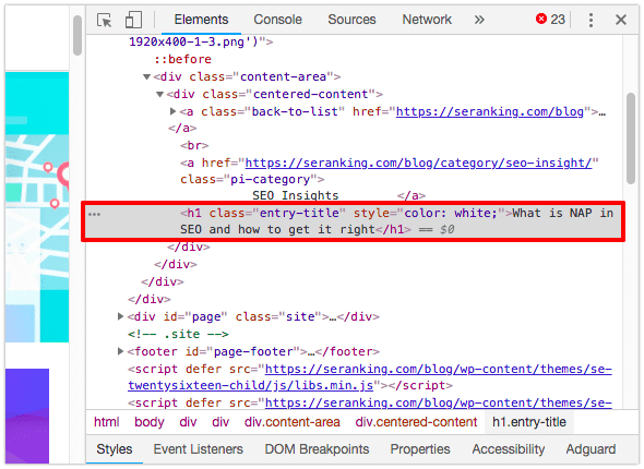 Código fuente HTML y CSS en Chrome