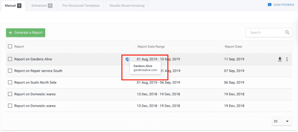 How to manage the report list in SE Ranking's Report Builder