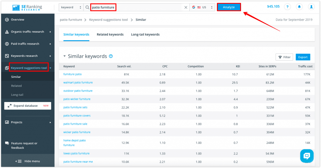 Collecting keywords in SE Ranking Where to collect keywords in SE Ranking