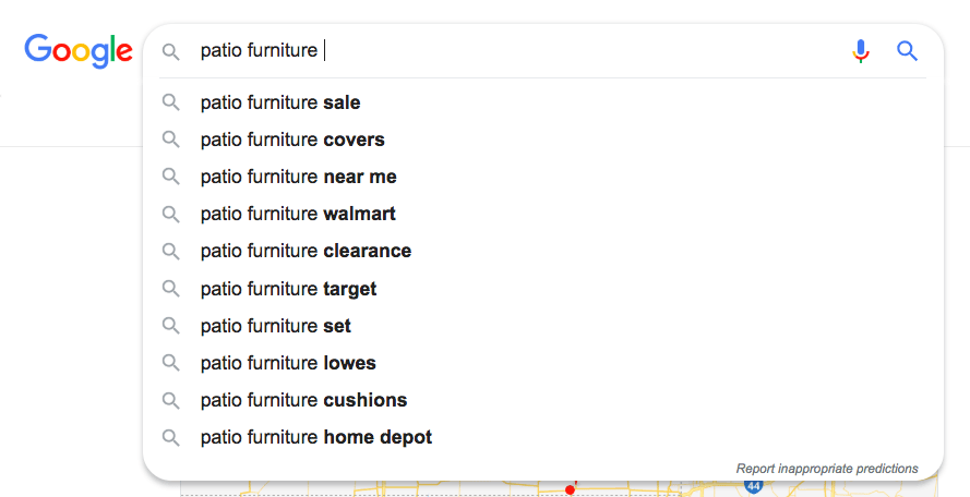 Example of Google Autocomplete results