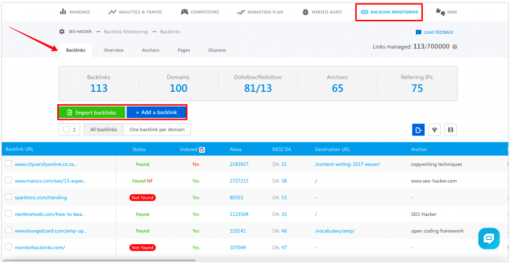 Monitoring backlinks in SE Ranking Where to monitor backlinks in SE Ranking