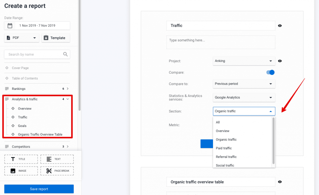 New Report Builder options in SE Ranking