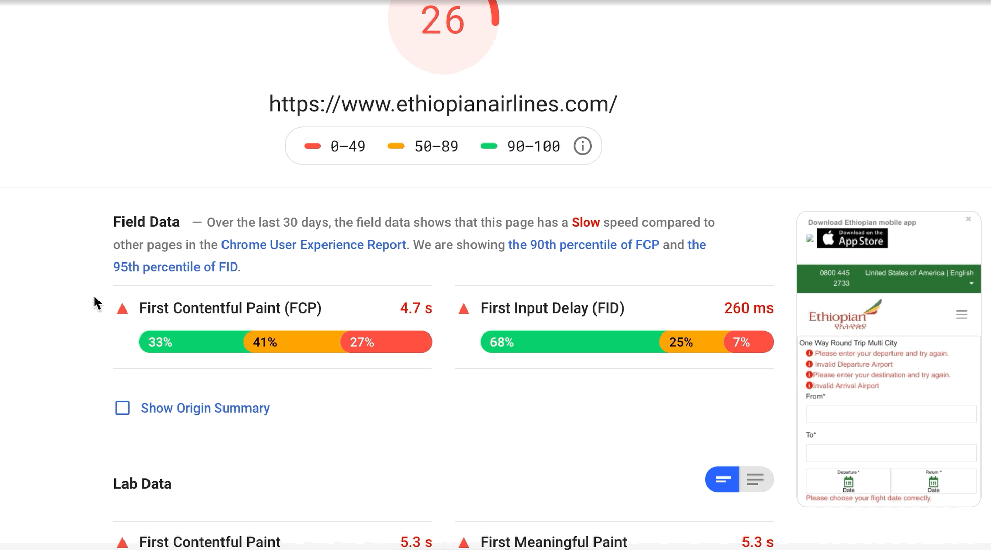 Google Page Speed Insights tool report
