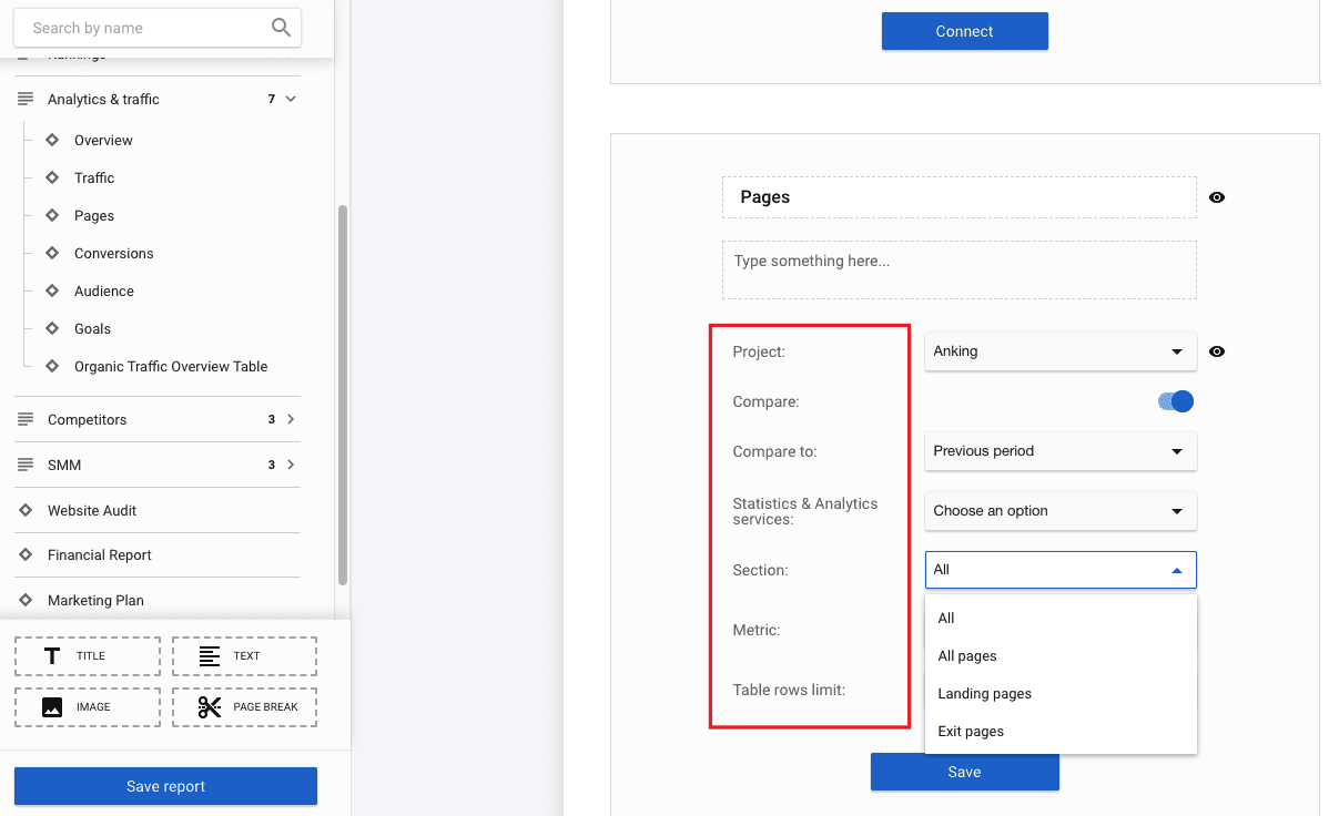 Sections of the Report Builder