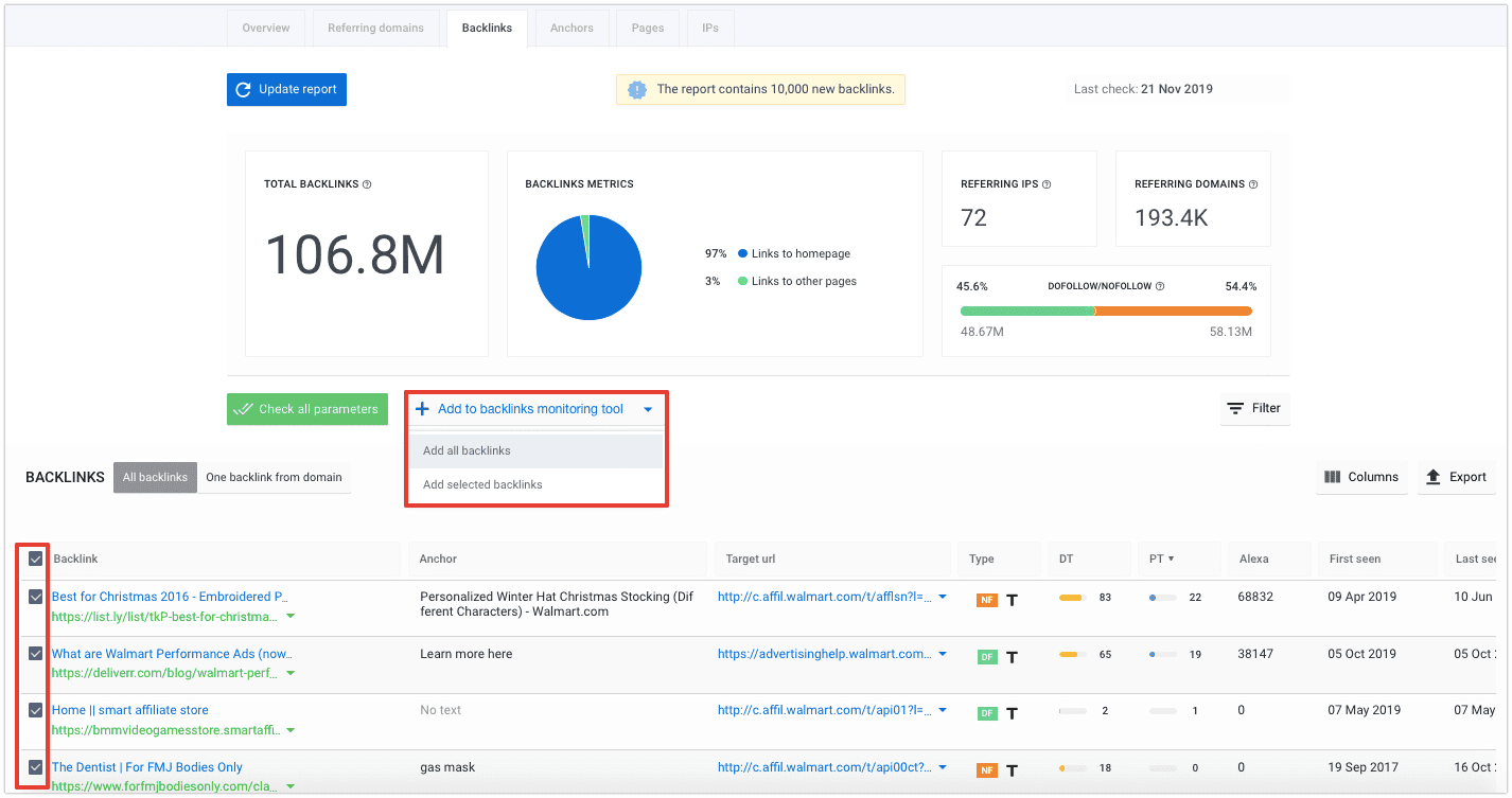 Adding backlinks to Backlink Monitoring tool How to add backlinks to the Backlink Monitoring tool