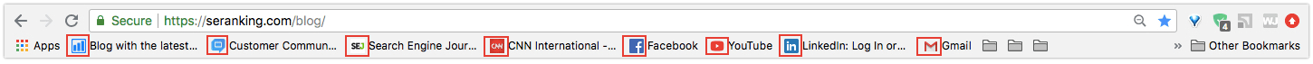 Beispiel für mit Lesezeichen versehene Favicons