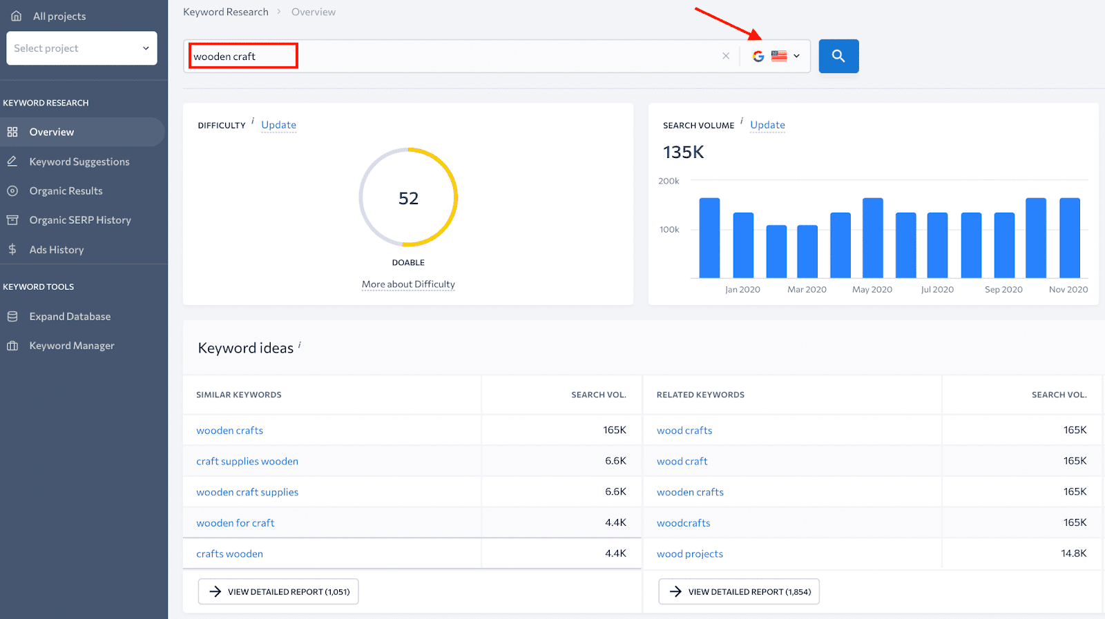 keyword research with SE Ranking