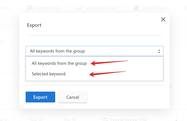 Exporting data in SERP competitors