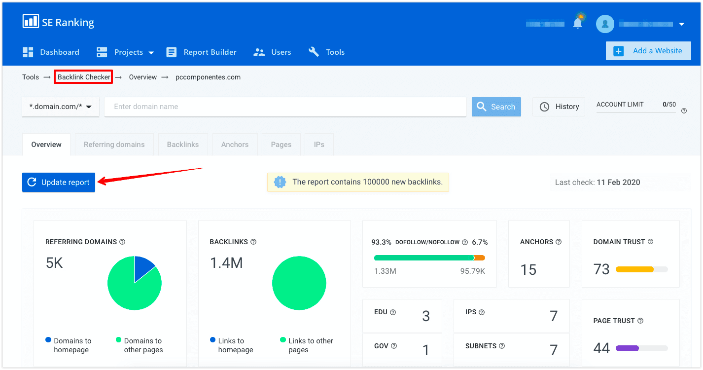 Suppression des rapports en double dans Backlink Checker