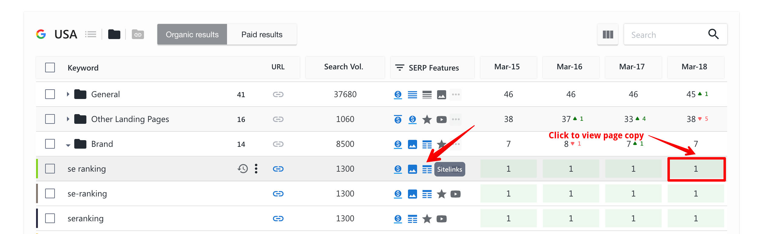 Sitelinks tracking in SE Ranking