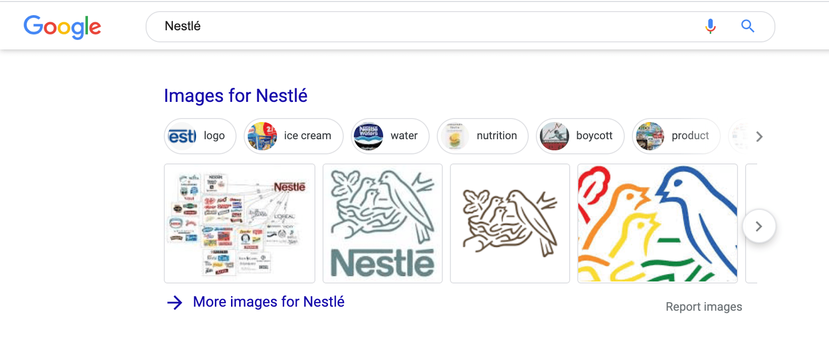 Images on Nestle Brand SERP