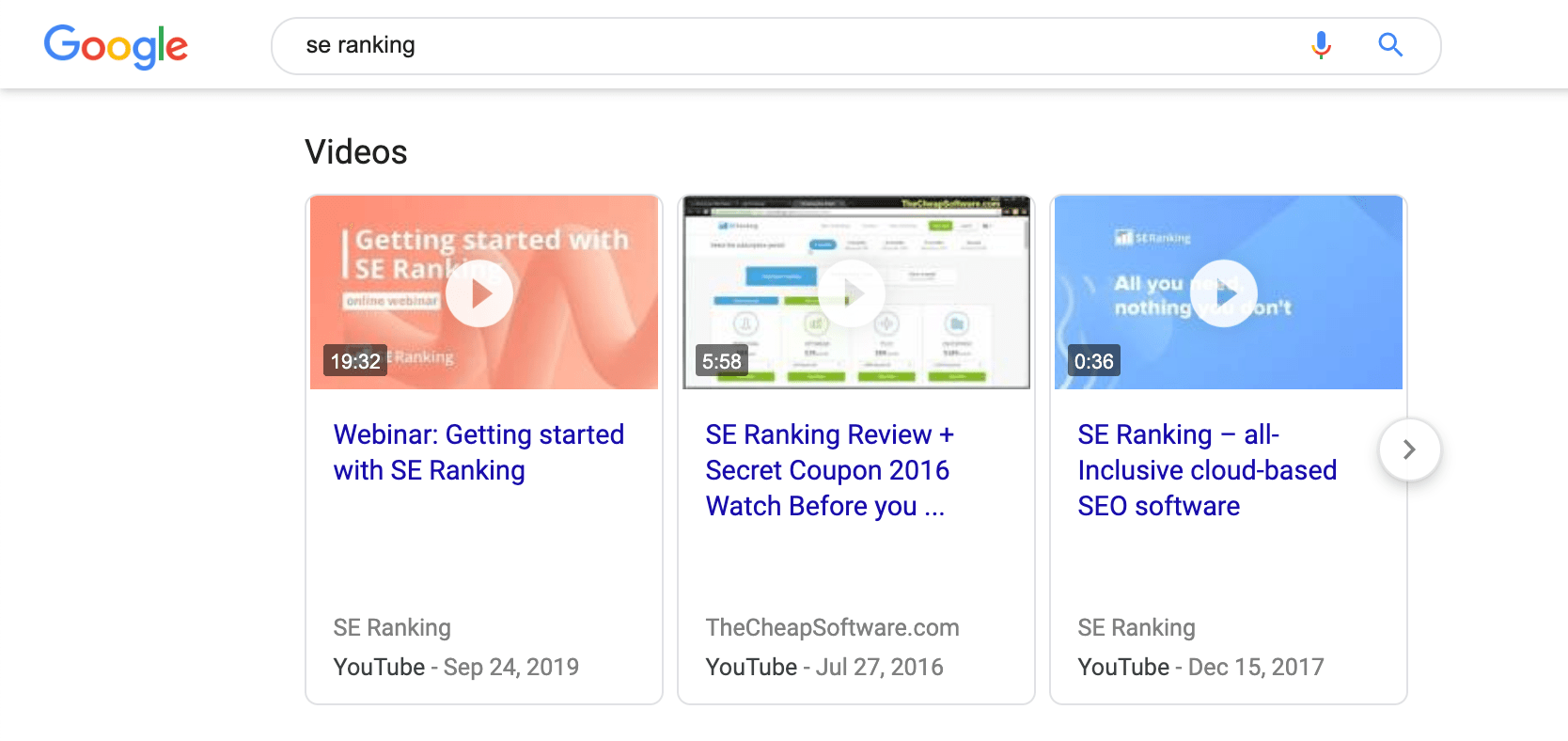 SE Ranking Brand SERP video snippets