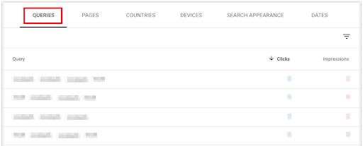 Example of long-tail queries under Google Search Console Performance Report