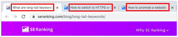 Page title tag in browser tab