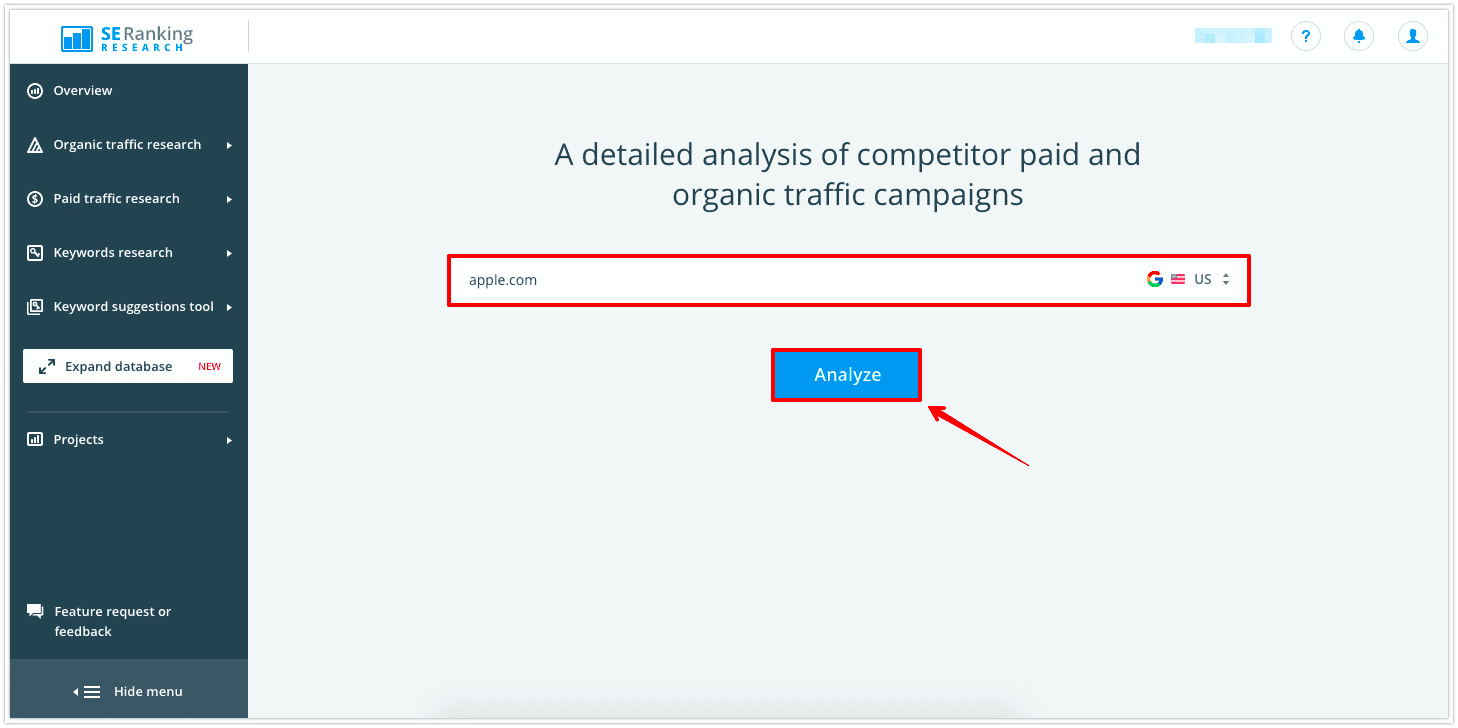 SEO/PPC Competitor Research tool homepage SEO/PPC Competitor Research homepage