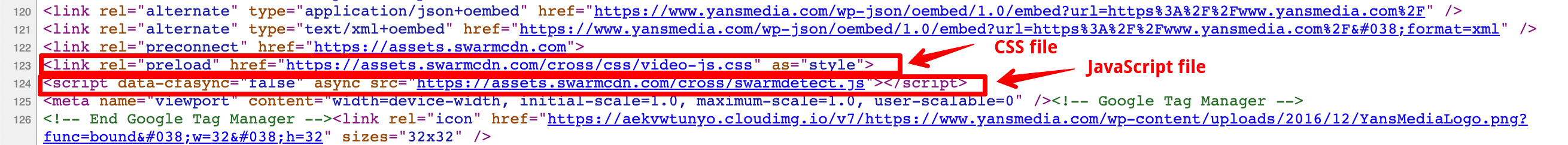Fichiers CSS et JS dans la section de l'en-tête