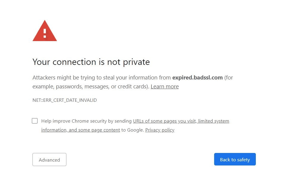 SSL certificate expired notification