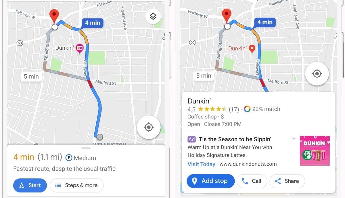 Dunkin on google maps