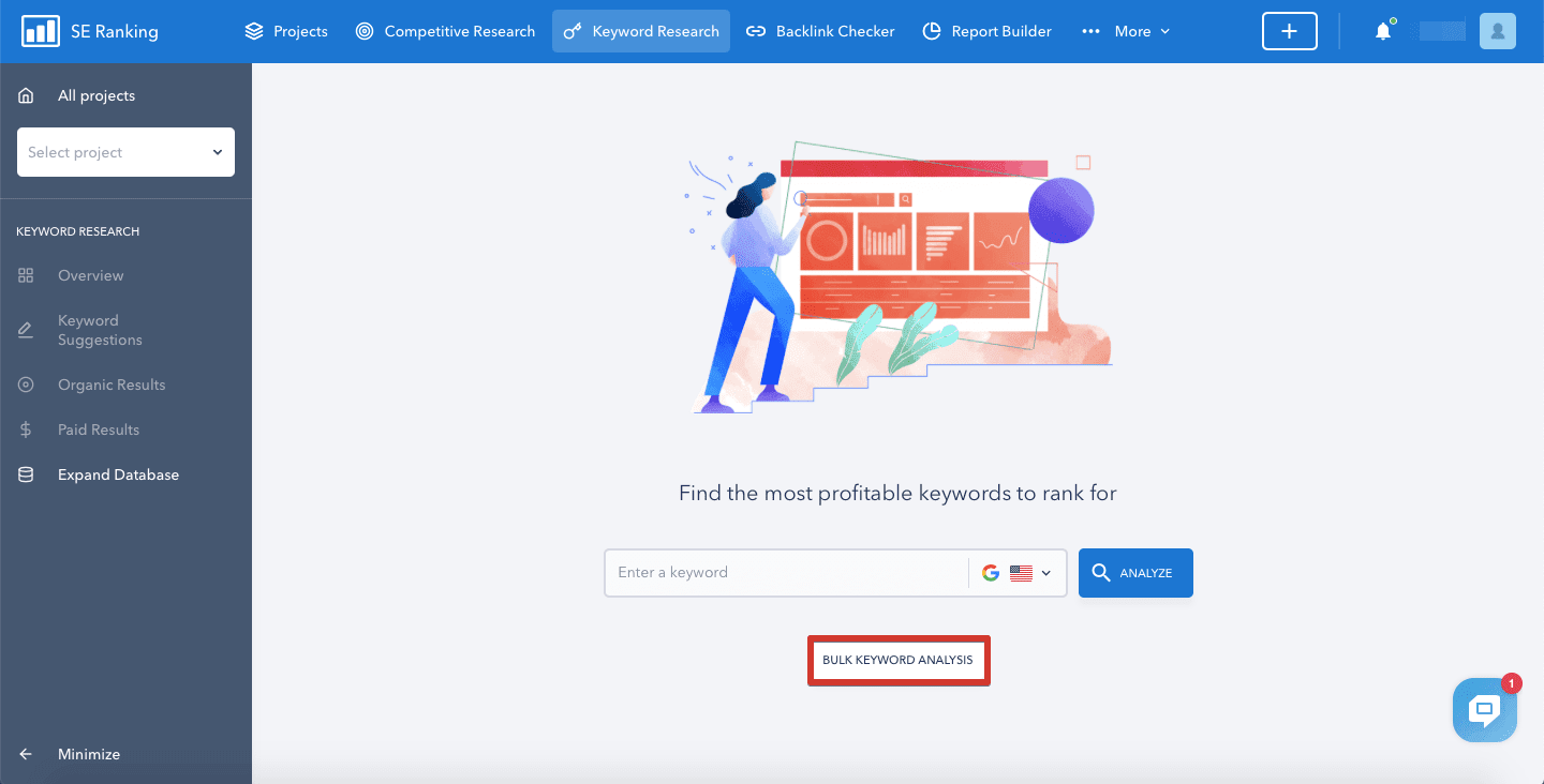 Bulk keyword analysis in SE Ranking