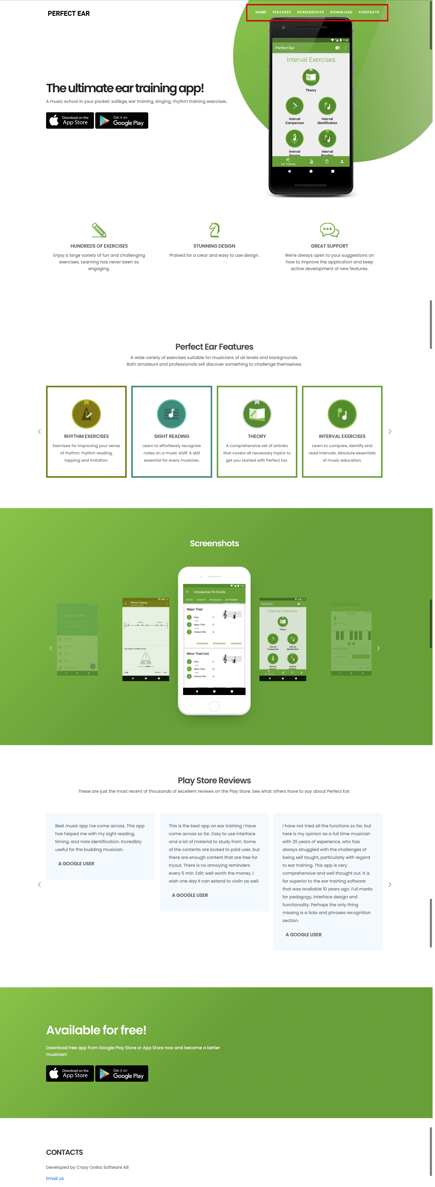 Product page with an anchored menu