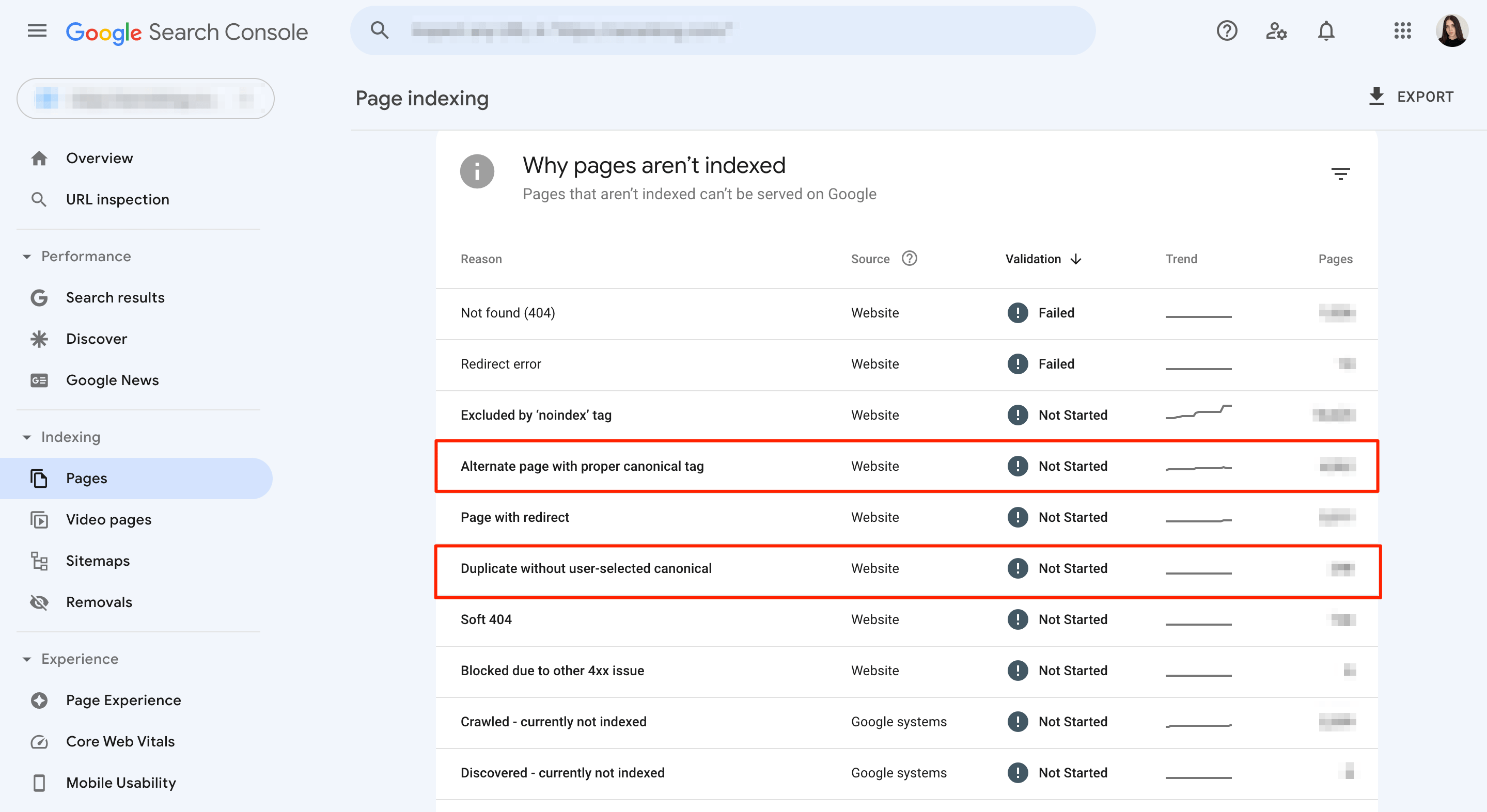 Page Indexing Report in GSC