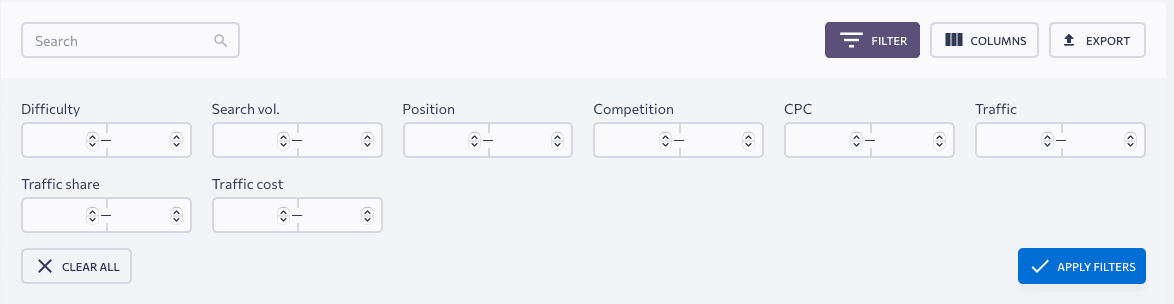 Filtering data in Competitive Research