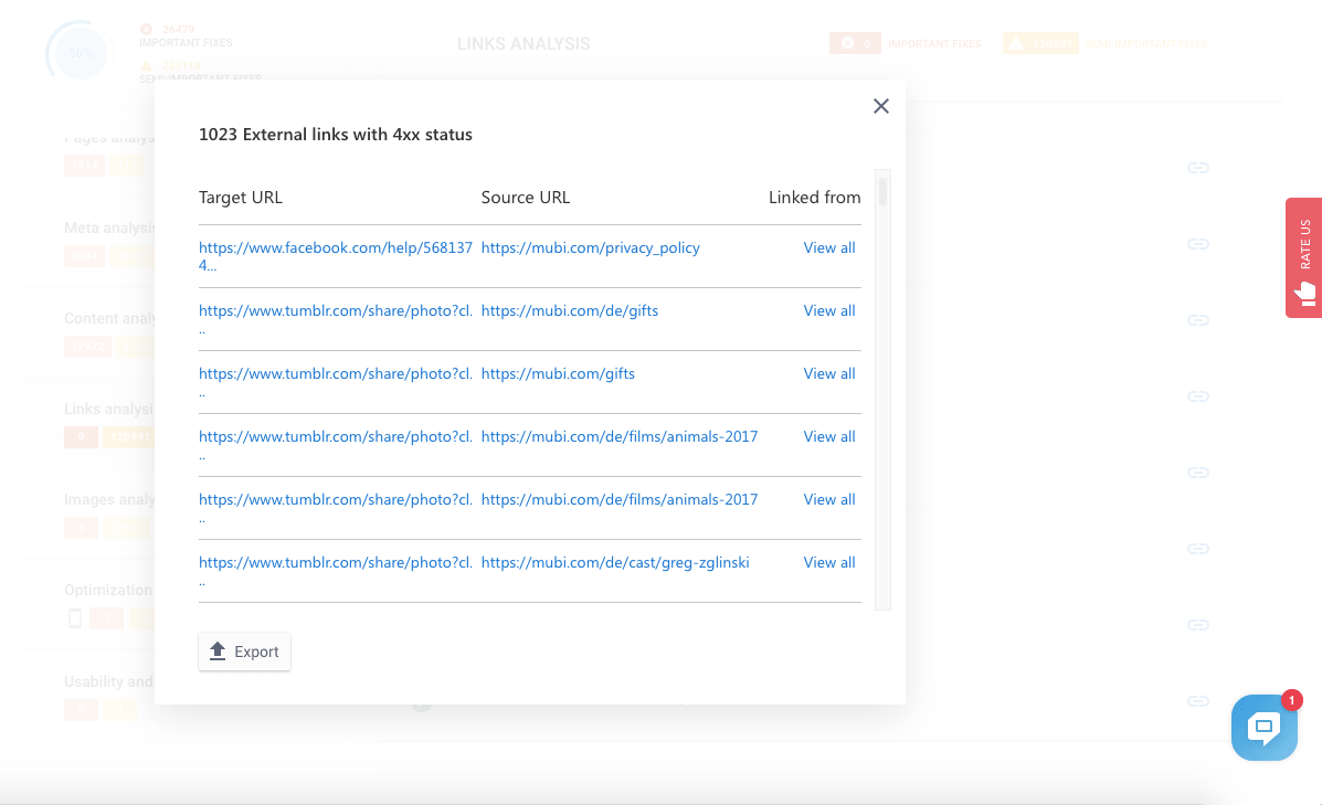 Analyzing links in SE Ranking's Website Audit Links analysis in SE Ranking's Website Audit