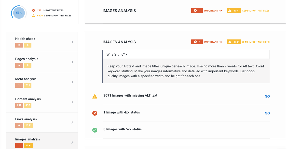 Image analysis in SE Ranking Image analysis in SE Ranking's Website Audit