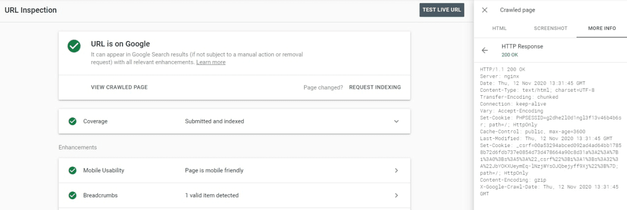Checking X-Robots-Tag in Google Search Console