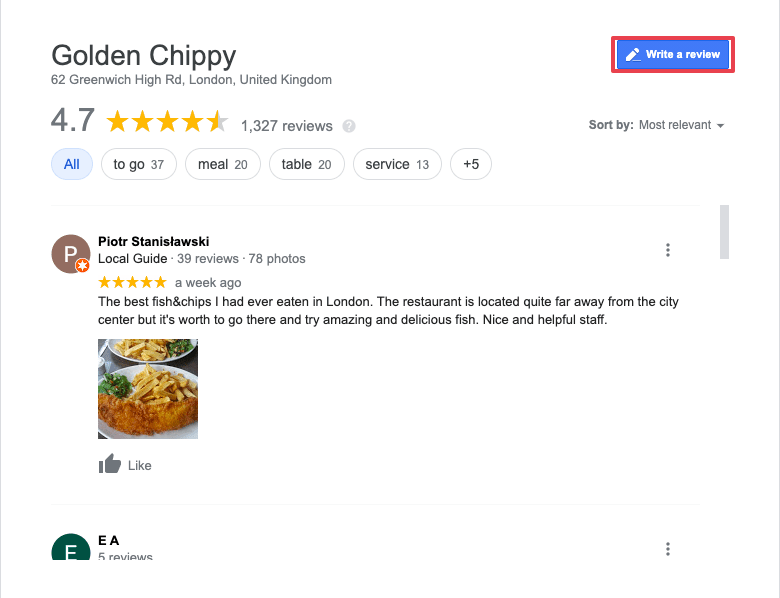 Example of Google review