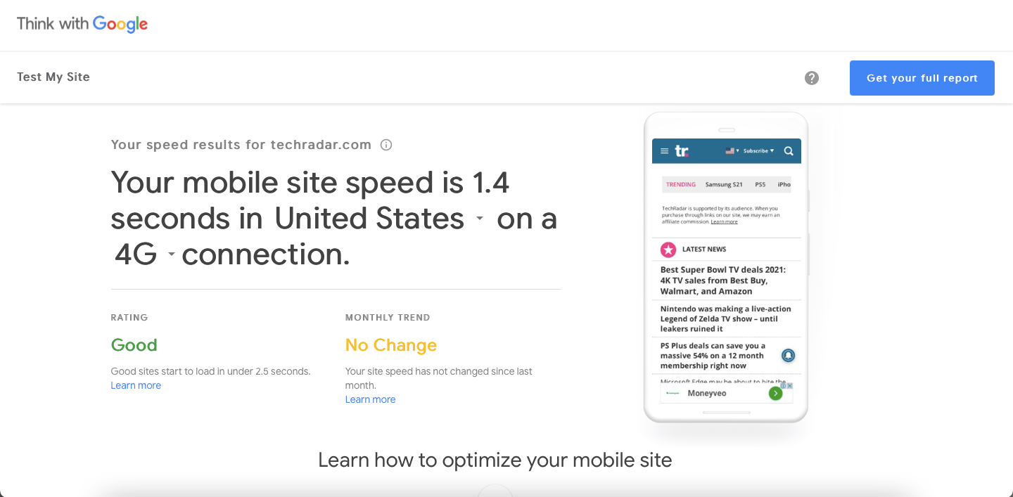 Google’s TestMySite tool