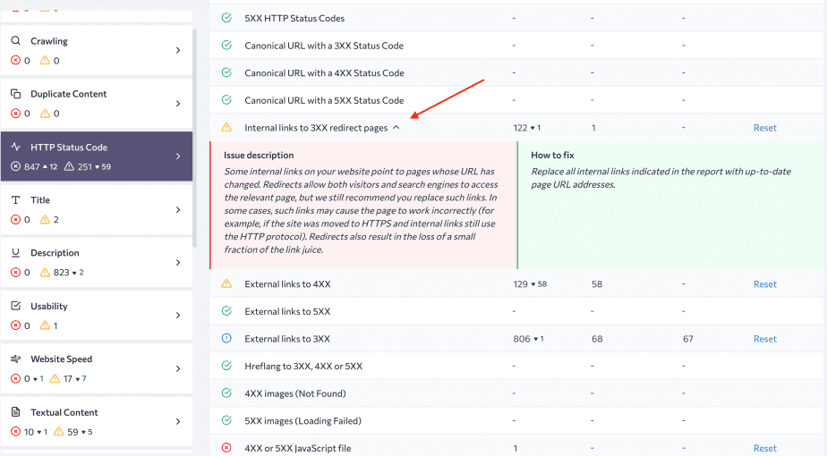 Internal links to 3XX redirect pages