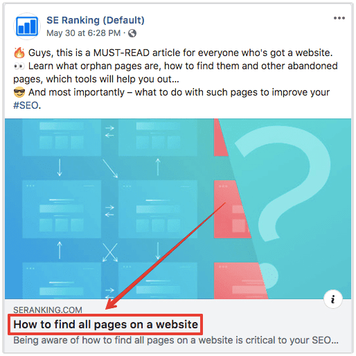 Example of page title in Facebook post