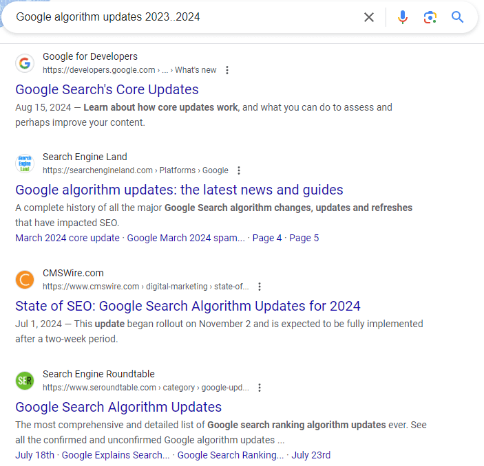 Google algorithm updates 2023..2024