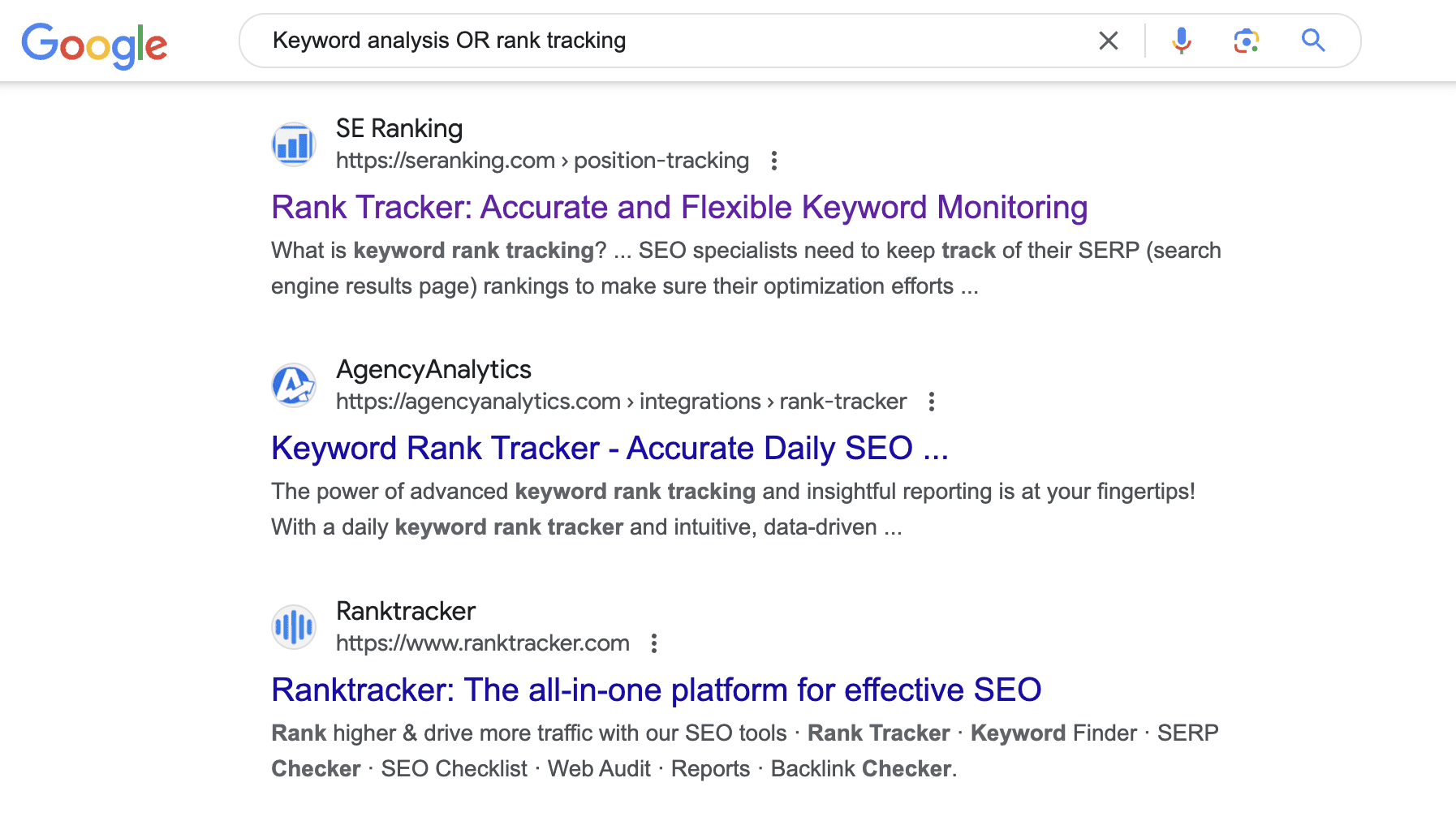 Keyword analysis OR rank tracking