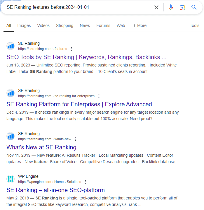 SE Ranking features before:2024-01-01
