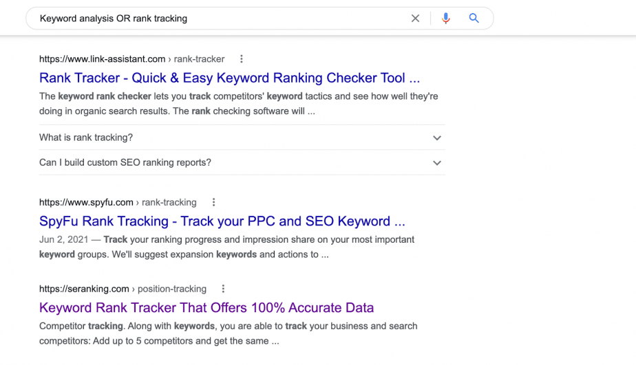 Keyword analysis OR rank tracking Keyword analysis OR rank tracking