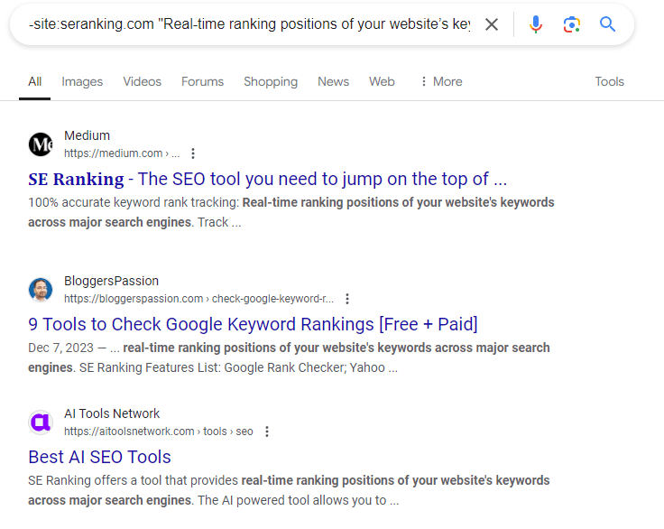 -site:seranking.com "Real-time ranking positions of your website’s keywords across major search engines"