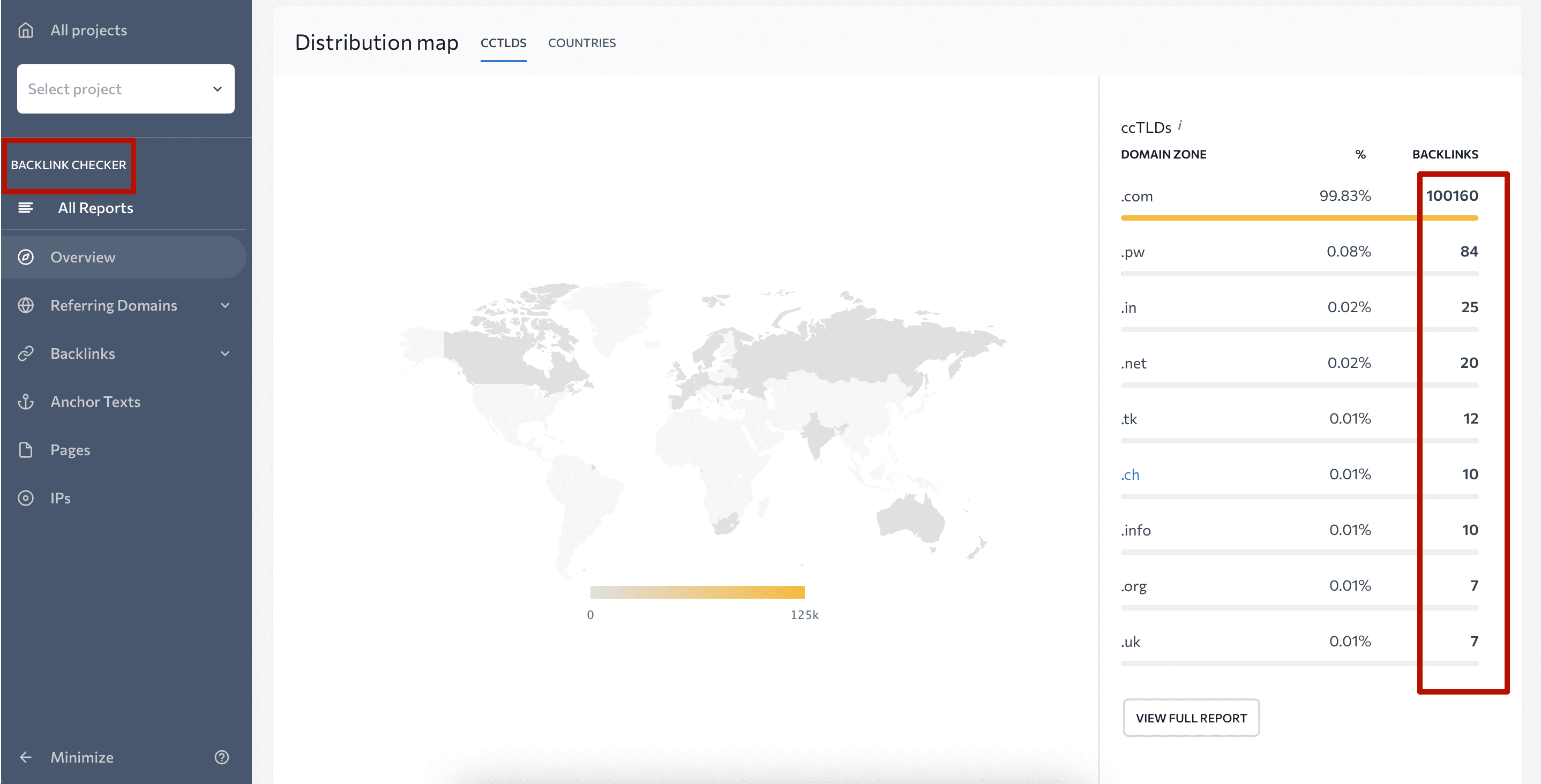 Updated distribution map in Backlink Checker