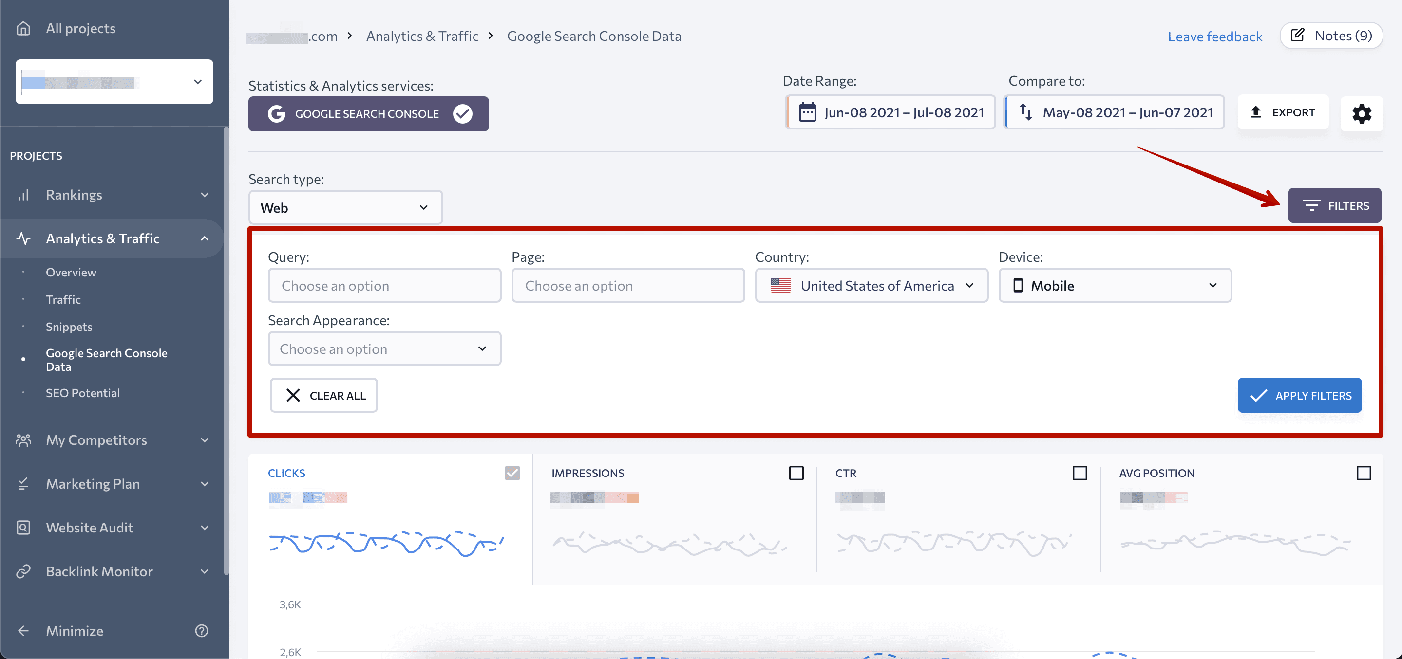 Filter update to GSC data in Analytics and Traffic