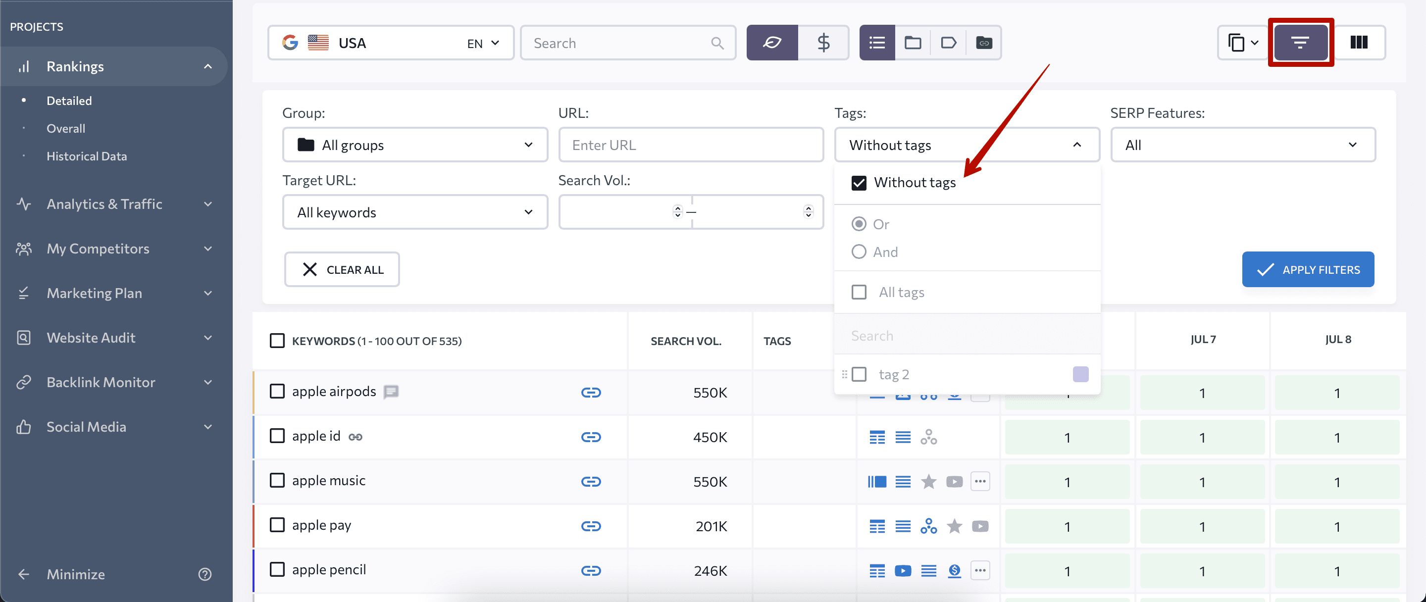 'Without tags' filter in Rankings