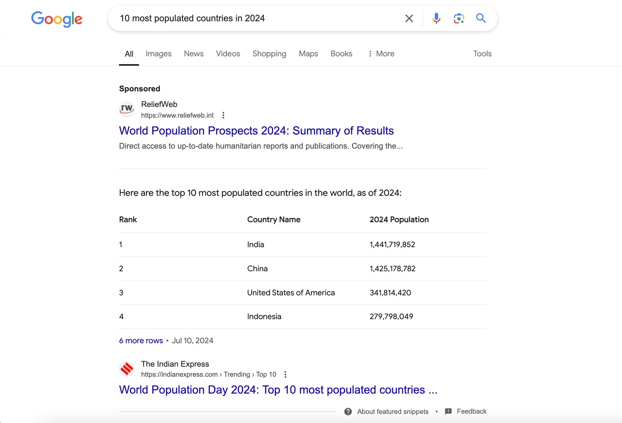 table featured snippet